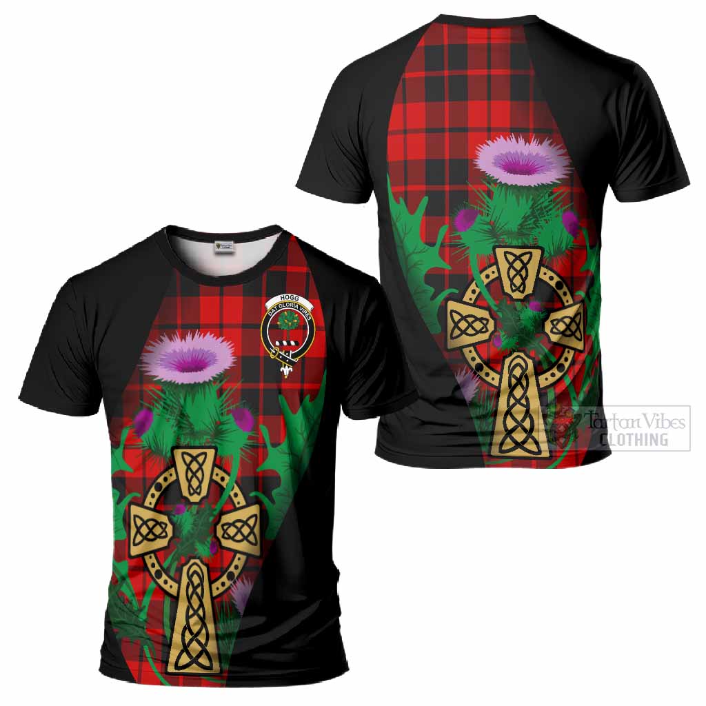 Hogg (Hog) Tartan Crest T-Shirt Celtic Cross Thistle Flowers