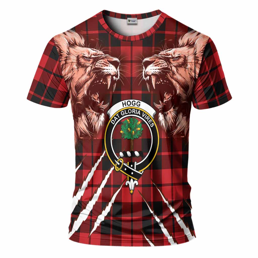 Hogg (Hog) Tartan Crest T-Shirt Ferocious Lion Style