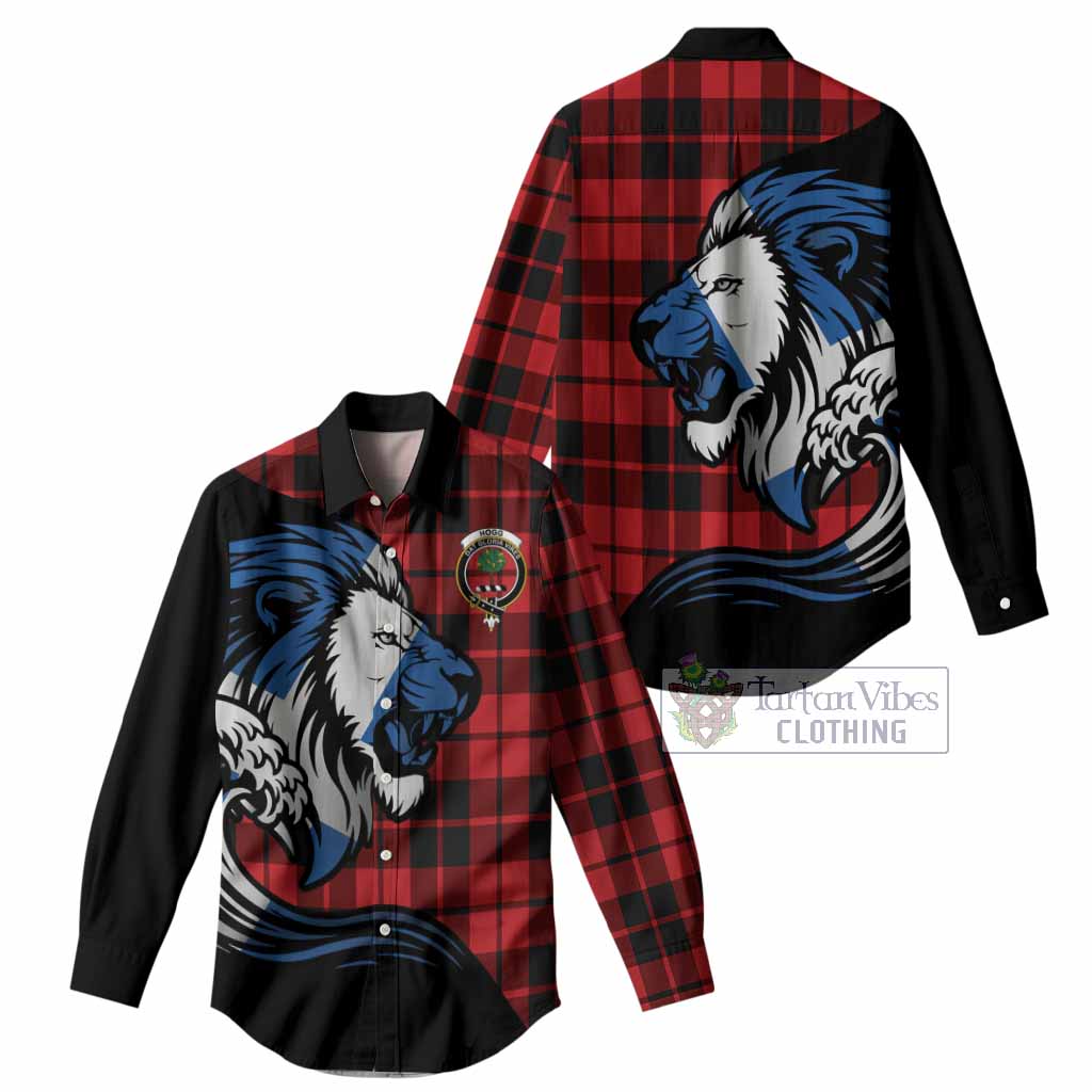 Hogg (Hog) Tartan Crest Women Casual Shirt Scottish Golden Lions Wave Flow