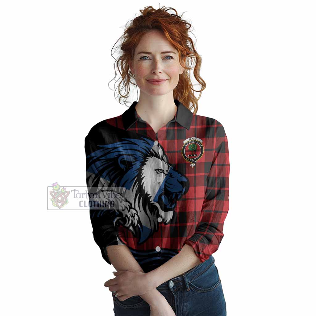 Hogg (Hog) Tartan Crest Women Casual Shirt Scottish Golden Lions Wave Flow