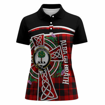 Hogg (Hog) Tartan Crest Women Polo Shirt Scottish Thistle Celtic Cross Alba Gu Brath