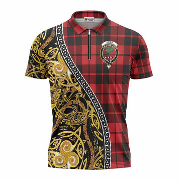 Hogg (Hog) Tartan Crest Zipper Polo Shirt Celtic Knot and Triple Trickle Spiral Symbols