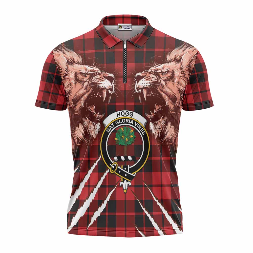 Hogg (Hog) Tartan Crest Zipper Polo Shirt Ferocious Lion Style