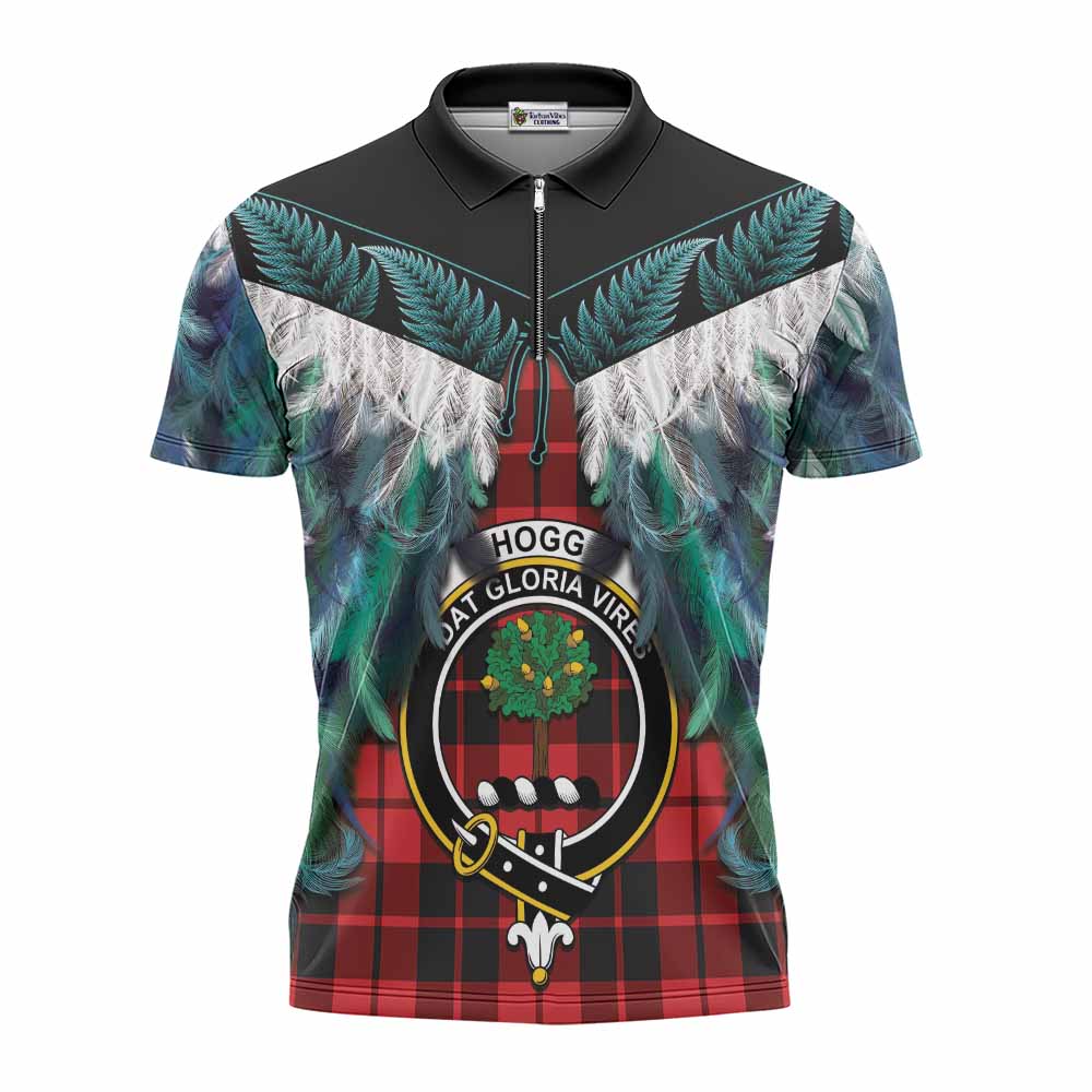 Hogg (Hog) Tartan Crest Zipper Polo Shirt New Zealand Maori Korowai Cloak