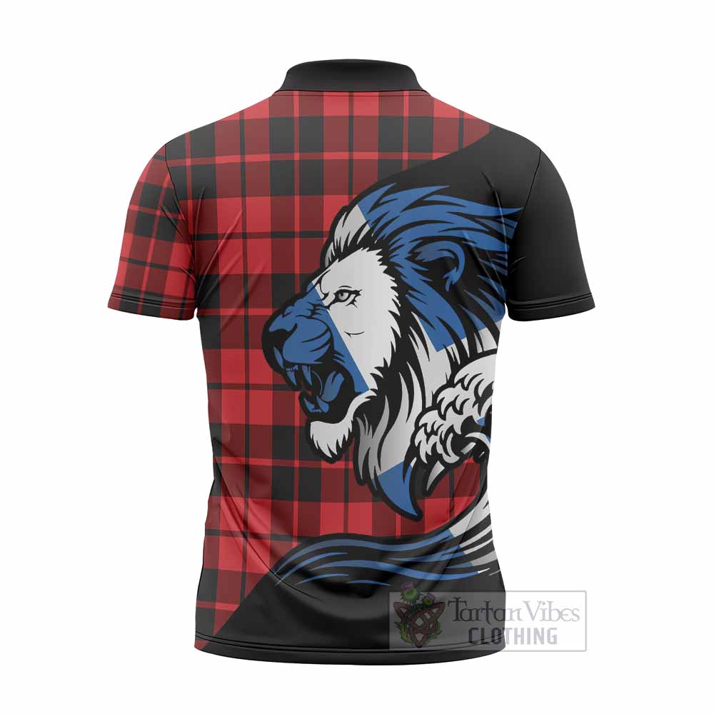 Hogg (Hog) Tartan Crest Zipper Polo Shirt Scottish Golden Lions Wave Flow