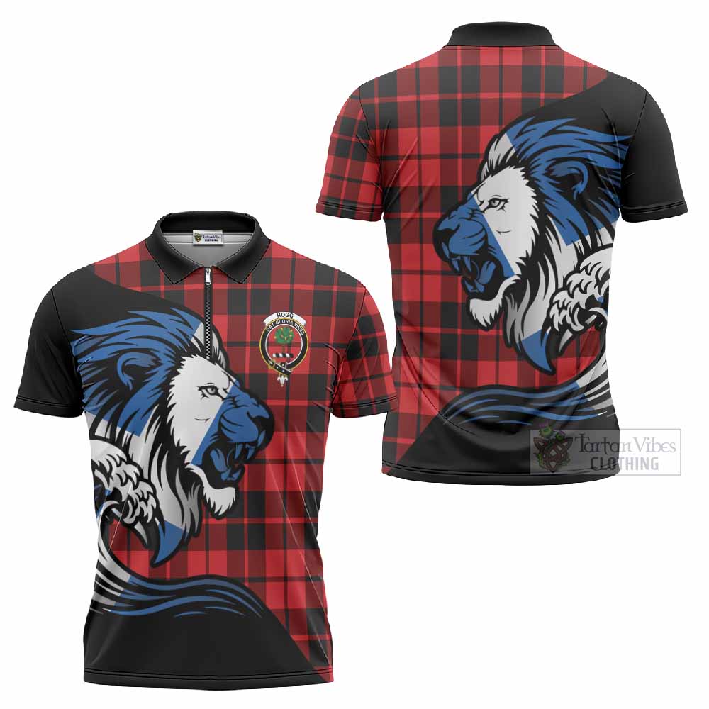 Hogg (Hog) Tartan Crest Zipper Polo Shirt Scottish Golden Lions Wave Flow