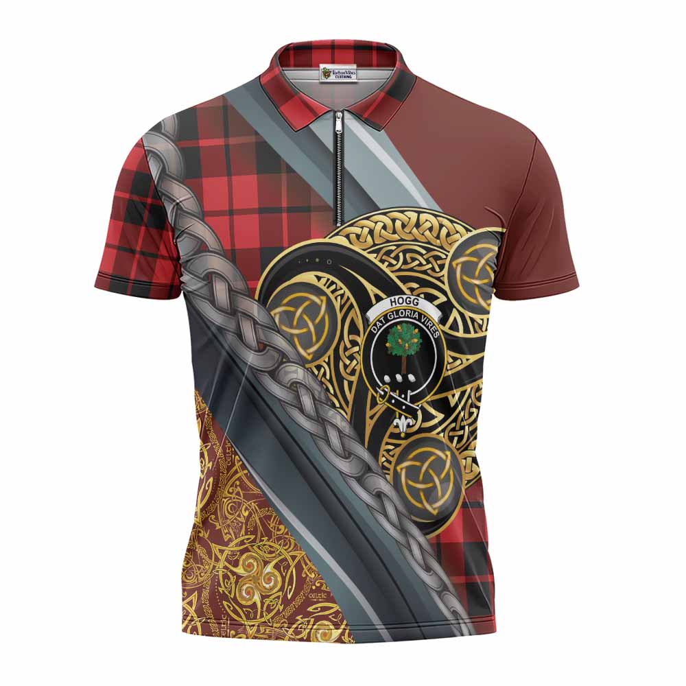 Hogg (Hog) Tartan Crest Zipper Polo Shirt Scottish Triskele Celtic