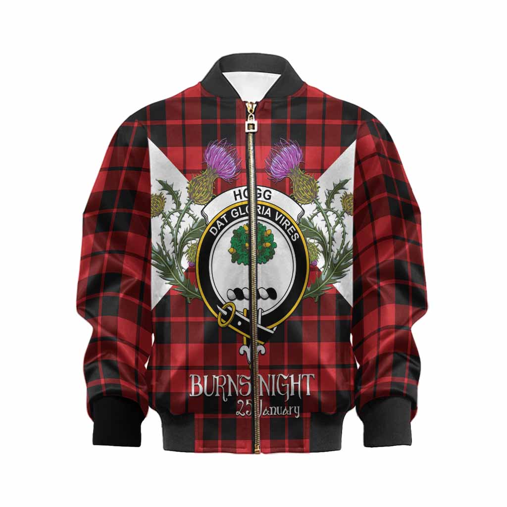 Hogg (Hog) Tartan Family Crest Kid Bomber Jacket Scottish Burns Night Thistle Floral