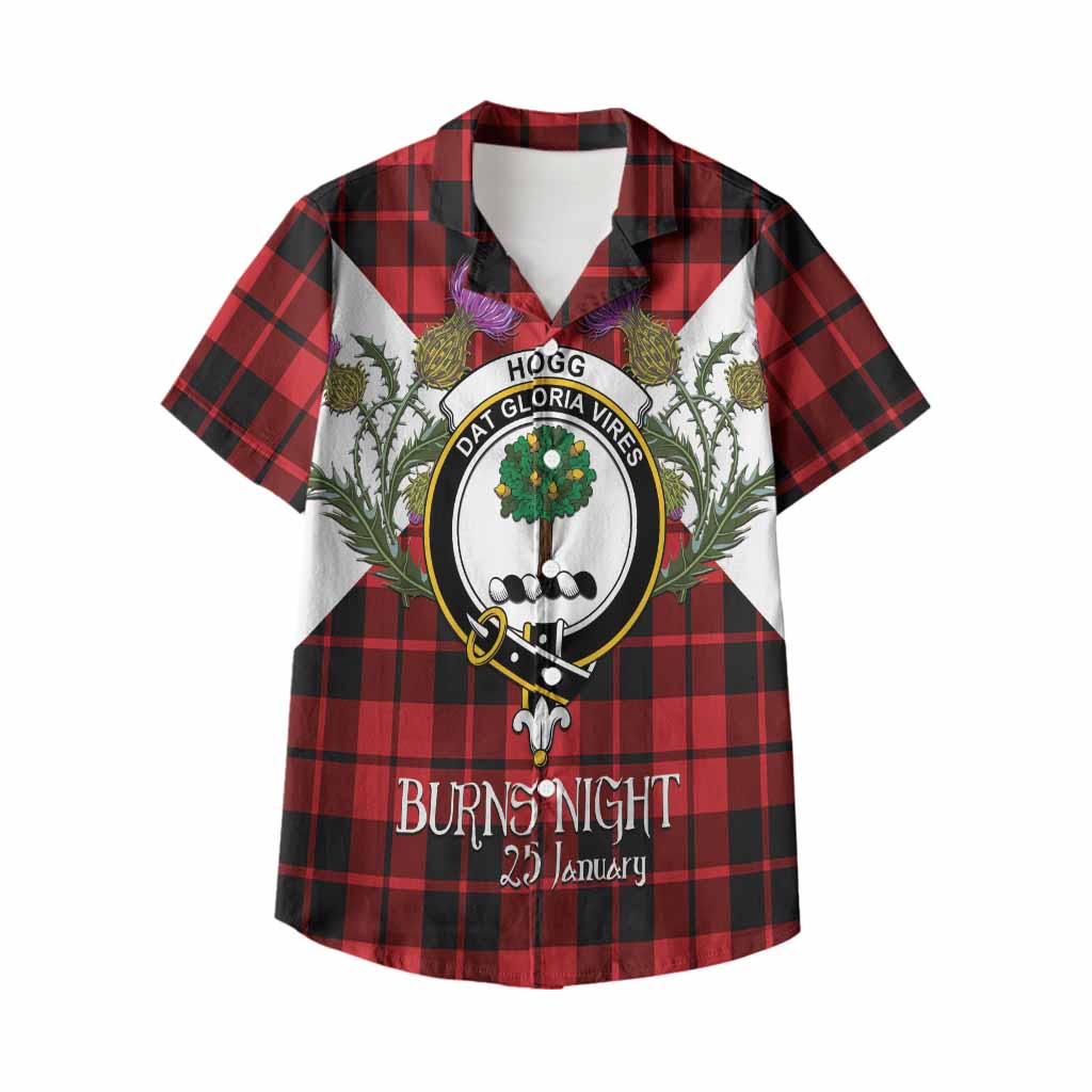 Hogg (Hog) Tartan Family Crest Kid Hawaiian Shirt Scottish Burns Night Thistle Floral