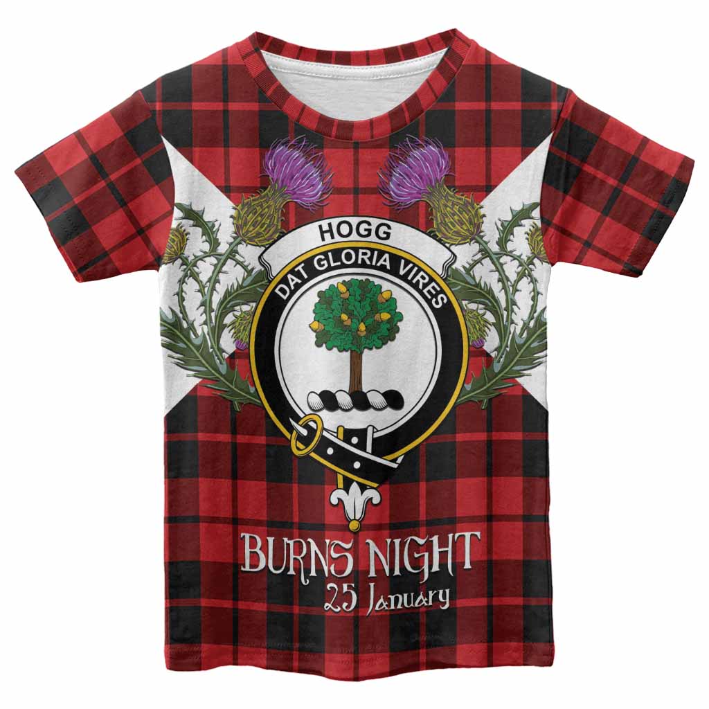 Hogg (Hog) Tartan Family Crest Kid T-shirt Scottish Burns Night Thistle Floral