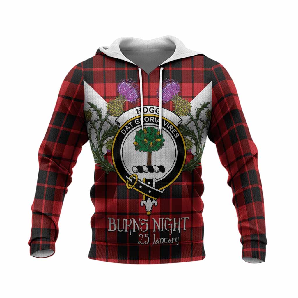 Hogg (Hog) Tartan Family Crest Knitted Hoodie Scottish Burns Night Thistle Floral