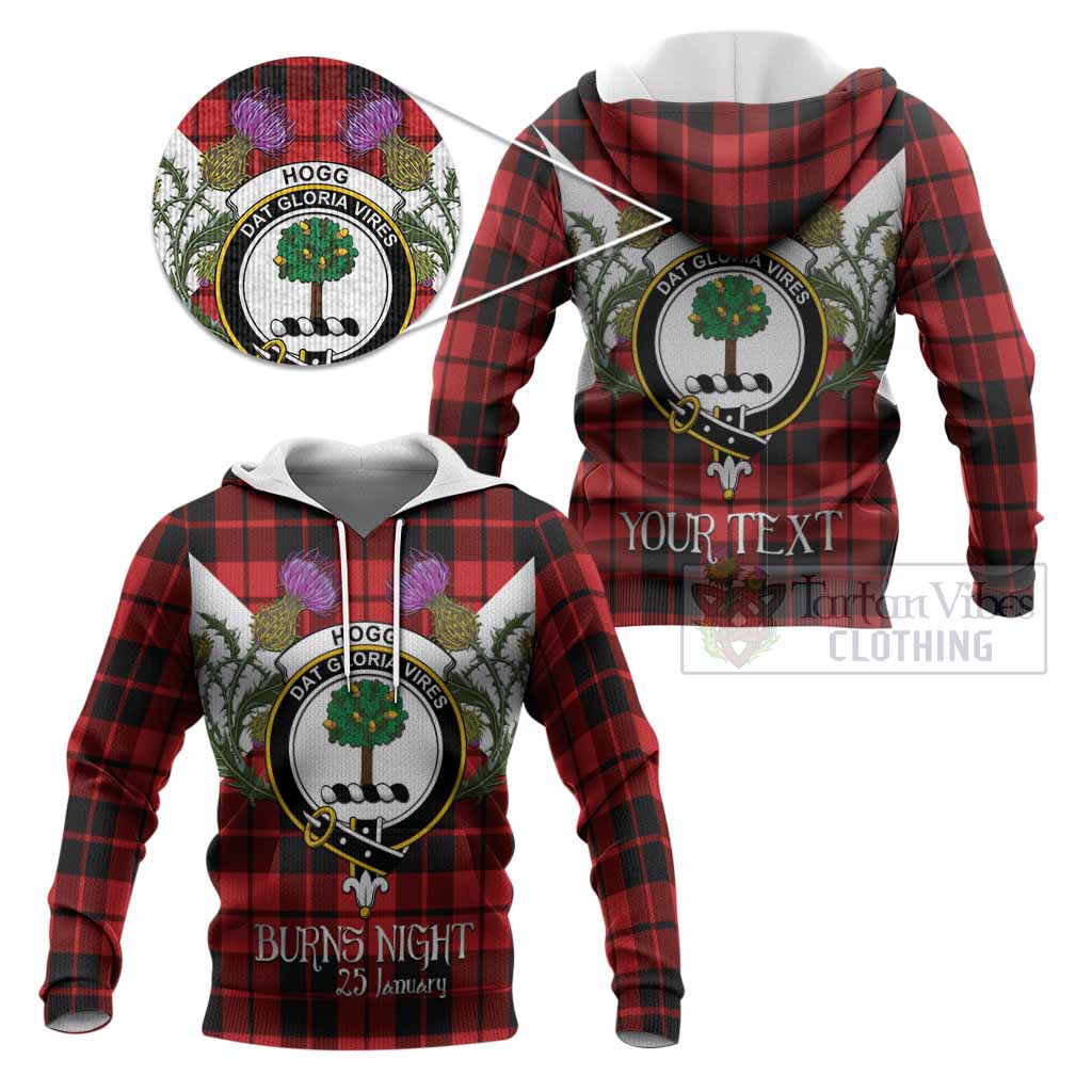 Hogg (Hog) Tartan Family Crest Knitted Hoodie Scottish Burns Night Thistle Floral