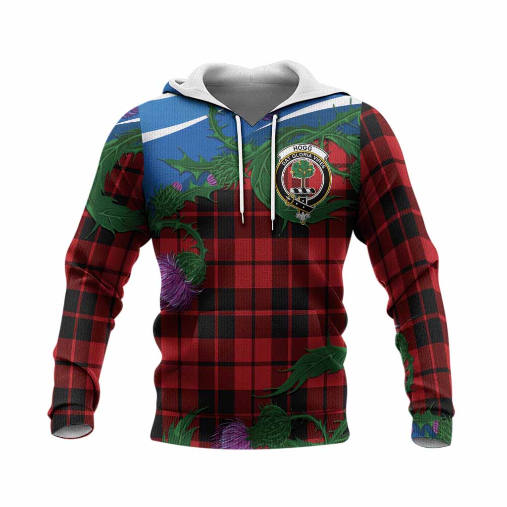Hogg (Hog) Tartan Family Crest Knitted Hoodie Thistle in Minimalism