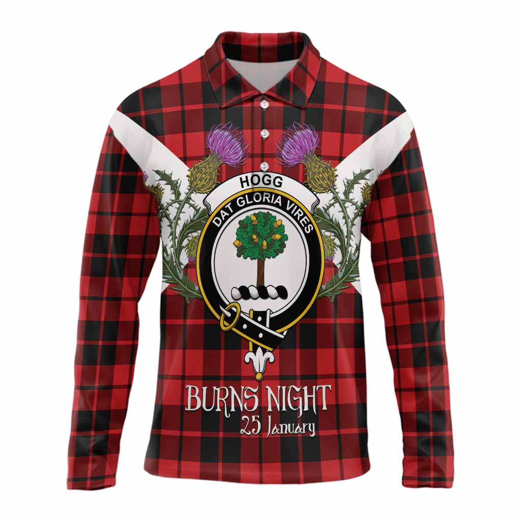 Hogg (Hog) Tartan Family Crest Long Sleeve Polo Shirt Scottish Burns Night Thistle Floral
