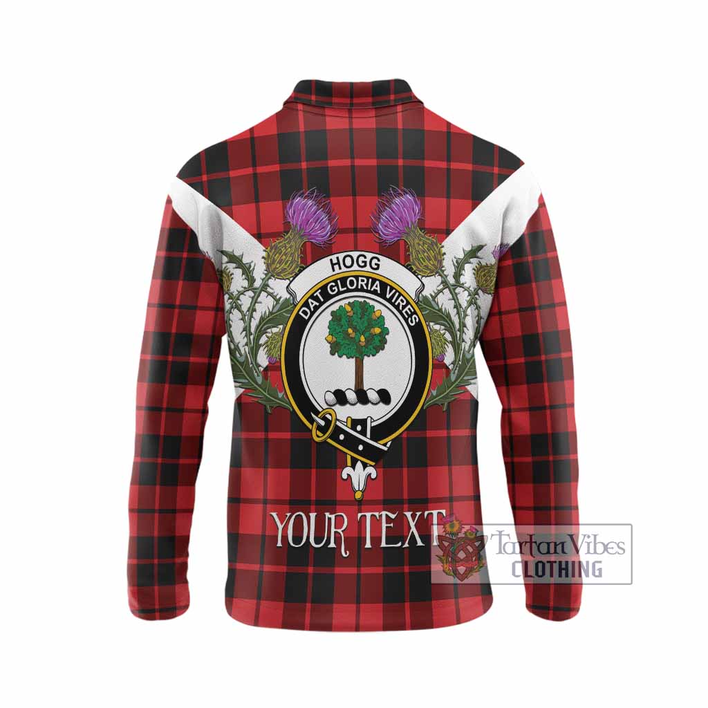 Hogg (Hog) Tartan Family Crest Long Sleeve Polo Shirt Scottish Burns Night Thistle Floral