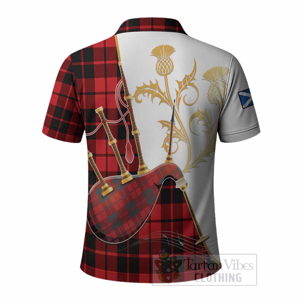 Hogg (Hog) Tartan Family Crest Polo Shirt Bagpipes with Scottish Thistle