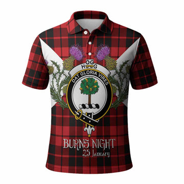 Hogg (Hog) Tartan Family Crest Polo Shirt Scottish Burns Night Thistle Floral