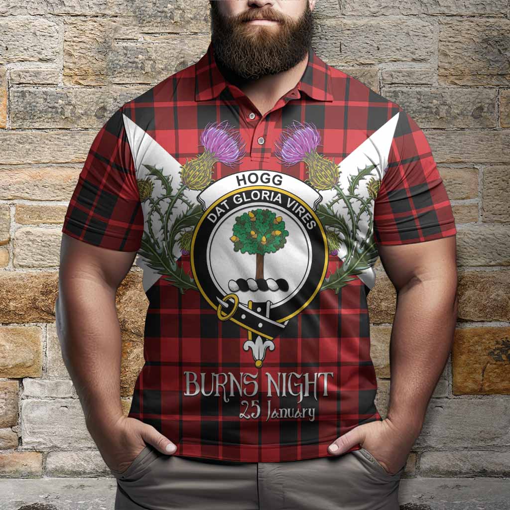 Hogg (Hog) Tartan Family Crest Polo Shirt Scottish Burns Night Thistle Floral