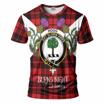 Hogg (Hog) Tartan Family Crest T-Shirt Scottish Burns Night Thistle Floral