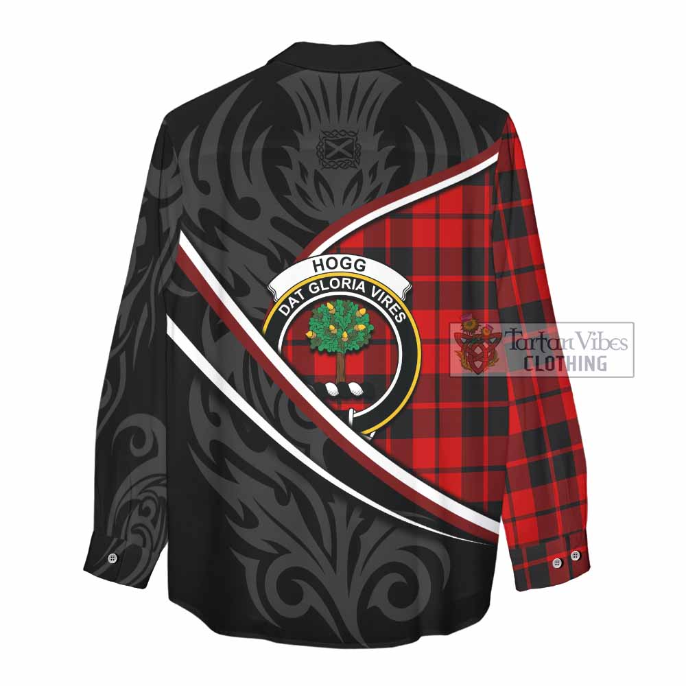 Hogg (Hog) Tartan Family Crest Women Casual Shirt Celtic Scottish Thistle Floral - Tartan Vibes Clothing