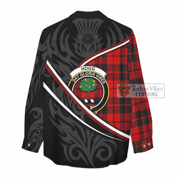 Hogg (Hog) Tartan Family Crest Women Casual Shirt Celtic Scottish Thistle Floral