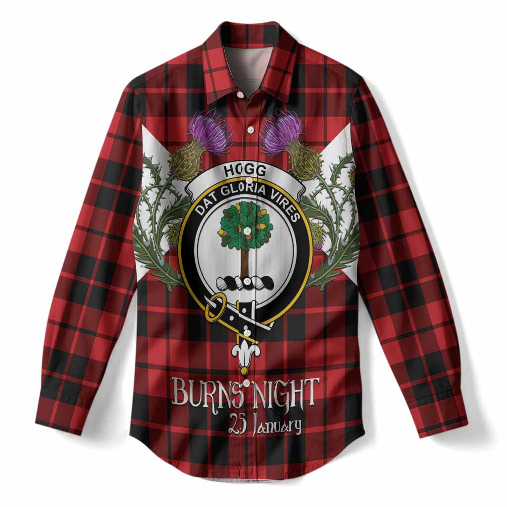 Hogg (Hog) Tartan Family Crest Women Casual Shirt Scottish Burns Night Thistle Floral