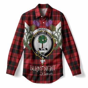 Hogg (Hog) Tartan Family Crest Women Casual Shirt Scottish Burns Night Thistle Floral