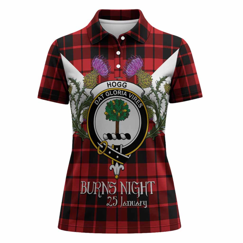 Hogg (Hog) Tartan Family Crest Women Polo Shirt Scottish Burns Night Thistle Floral