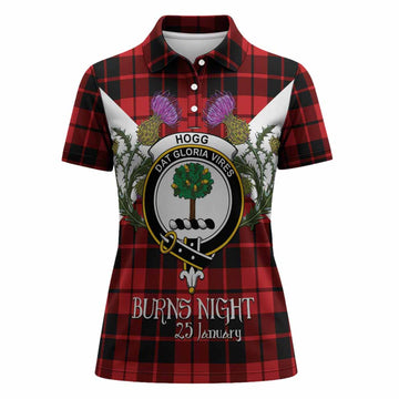 Hogg (Hog) Tartan Family Crest Women Polo Shirt Scottish Burns Night Thistle Floral