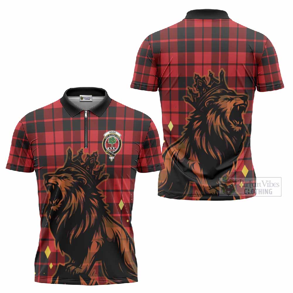Hogg (Hog) Tartan Family Crest Zipper Polo Shirt Crowned Lion Roaring