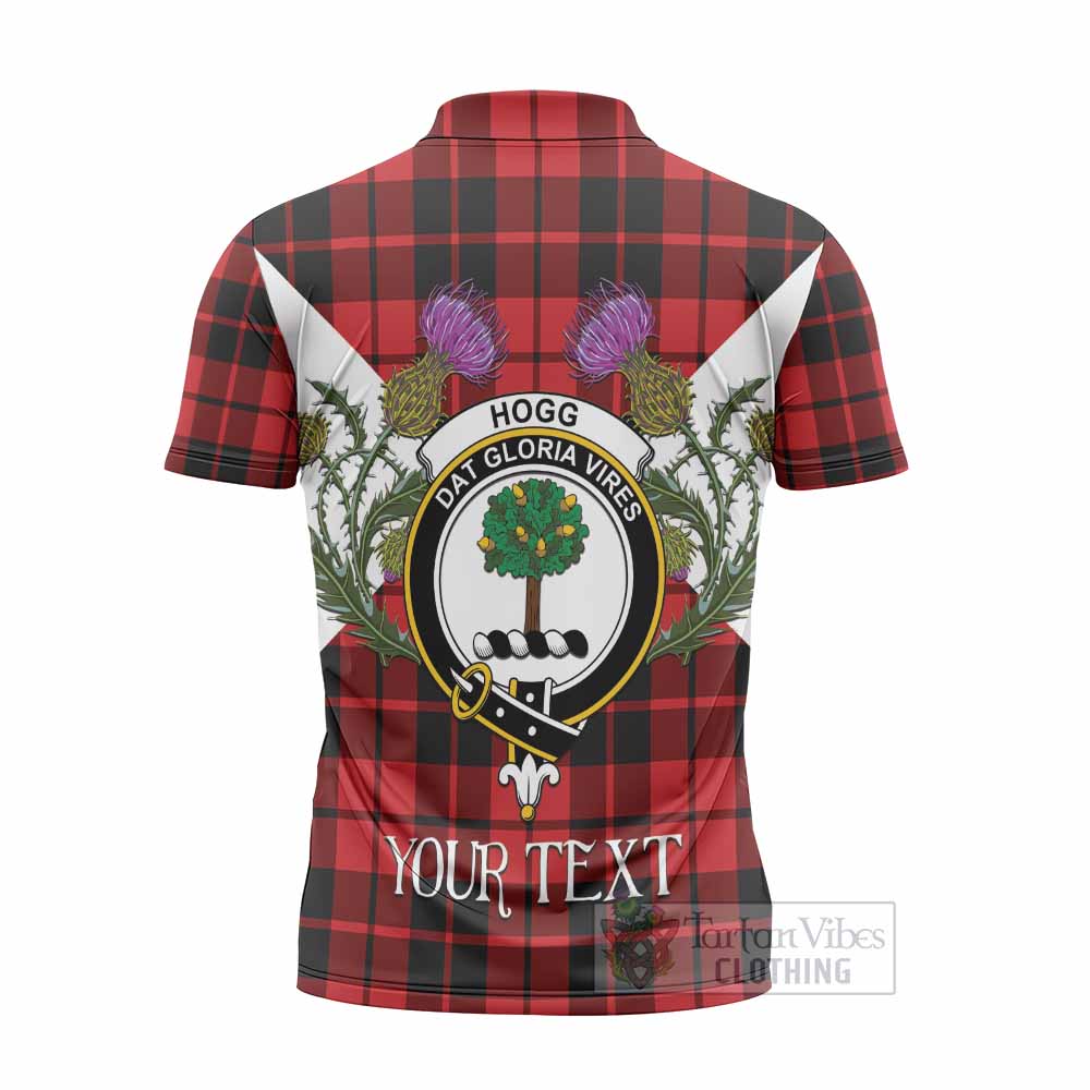 Hogg (Hog) Tartan Family Crest Zipper Polo Shirt Scottish Burns Night Thistle Floral