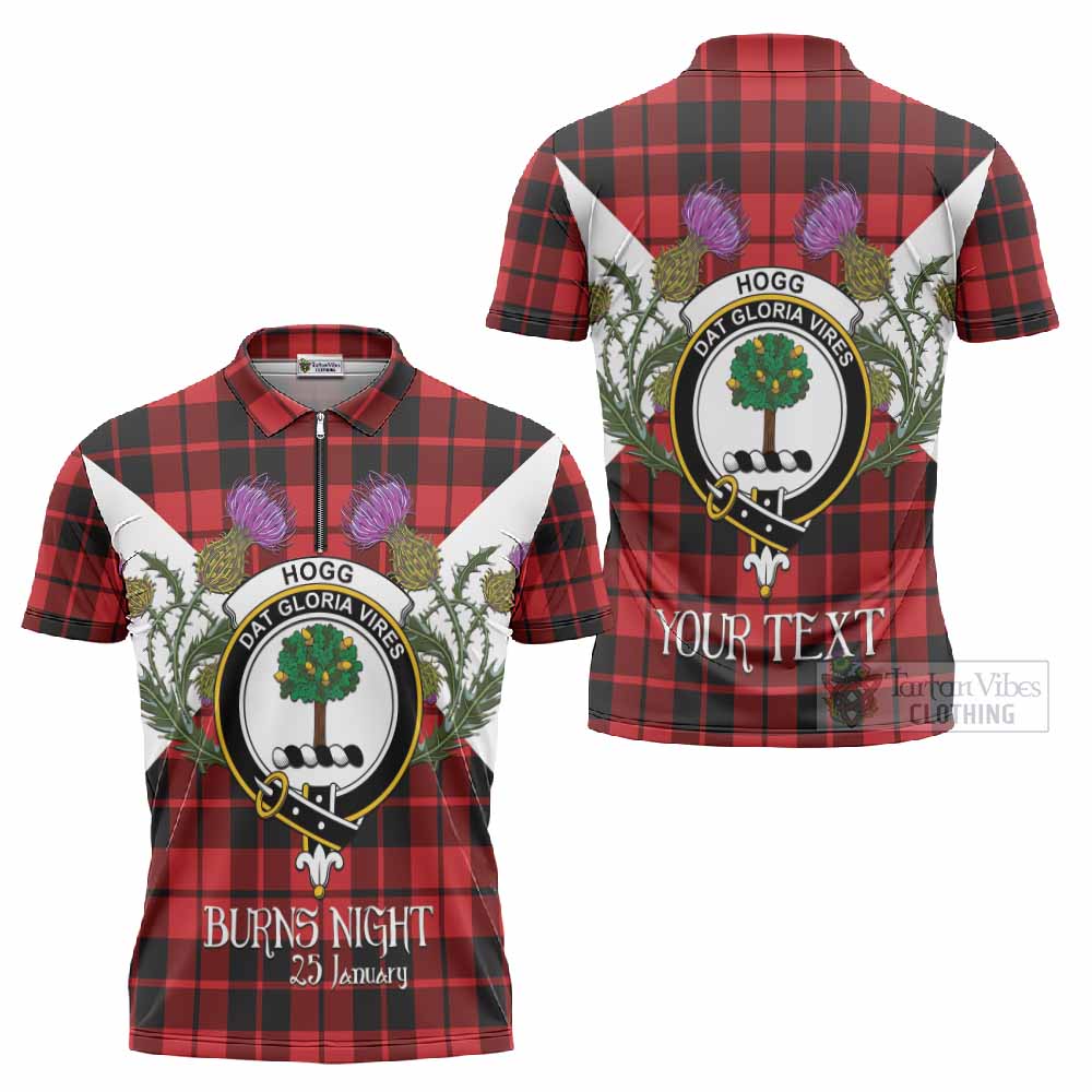 Hogg (Hog) Tartan Family Crest Zipper Polo Shirt Scottish Burns Night Thistle Floral