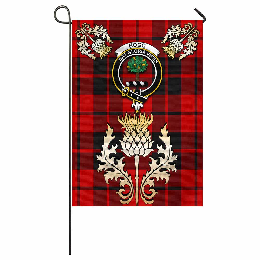 Hogg (Hog) Tartan Garden Flag with Golden Regal Scottish Thistle Emblem - Tartan Vibes Clothing