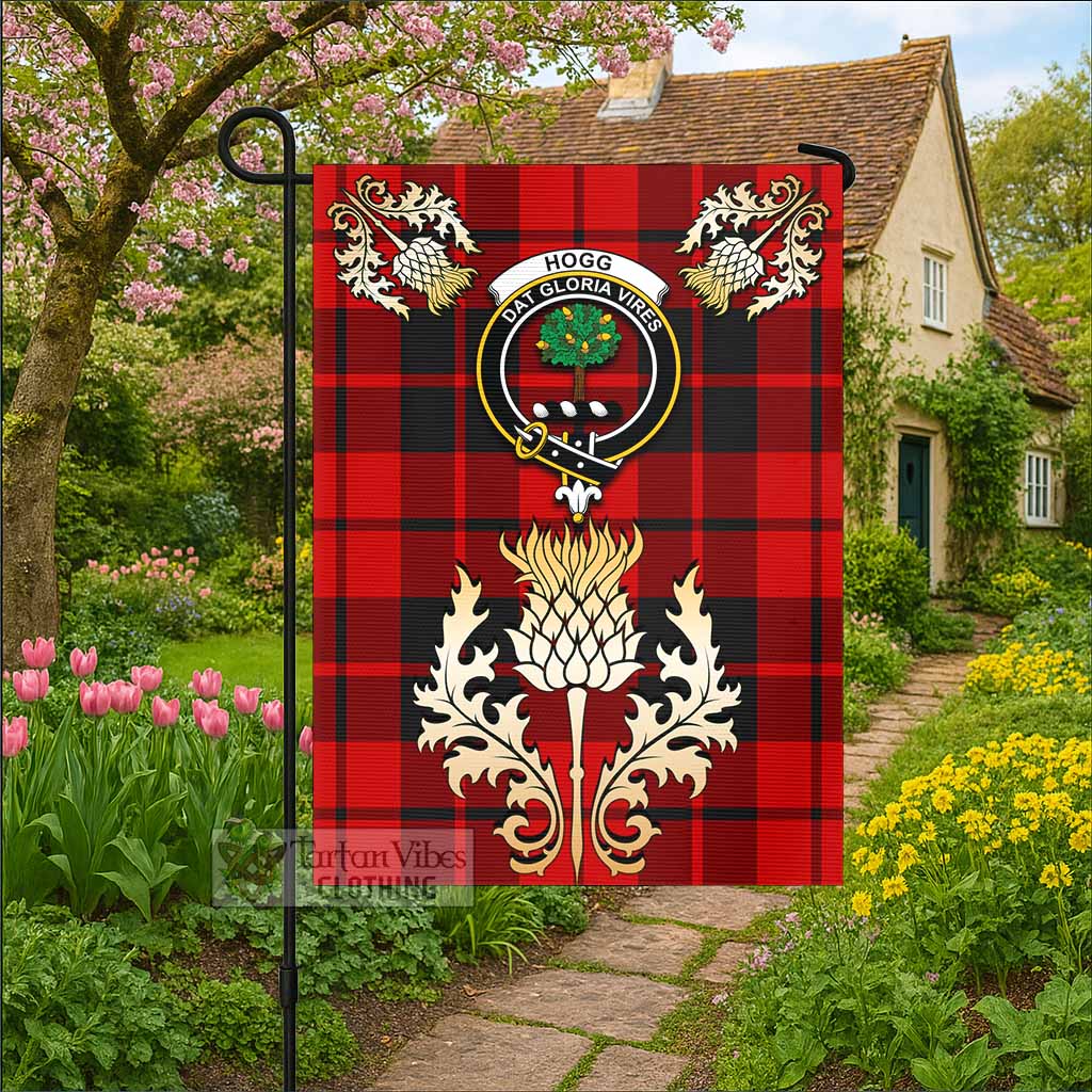 Hogg (Hog) Tartan Garden Flag with Golden Regal Scottish Thistle Emblem - Tartan Vibes Clothing