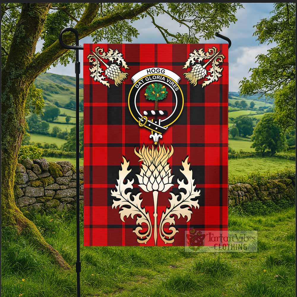 Hogg (Hog) Tartan Garden Flag with Golden Regal Scottish Thistle Emblem - Tartan Vibes Clothing