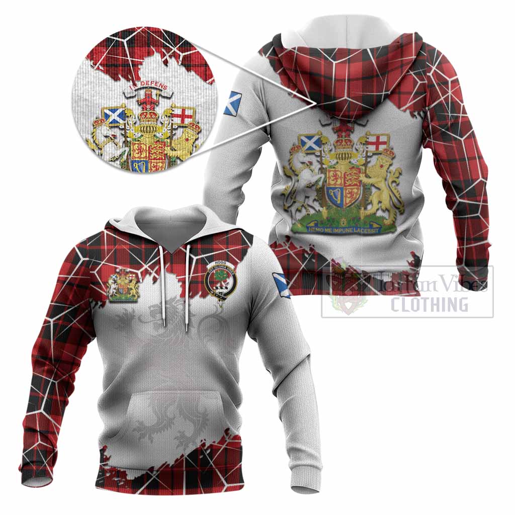 Hogg (Hog) Tartan Knitted Hoodie with Family Crest and Lion Rampant Grunge Style