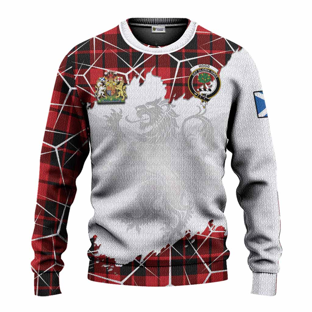 Hogg (Hog) Tartan Knitted Sweater with Family Crest and Lion Rampant Grunge Style