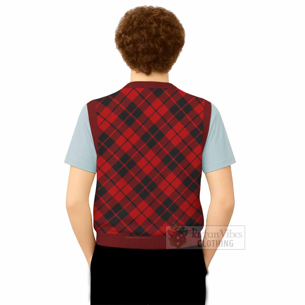 Hogg (Hog) Tartan Knitted V-Neck Vest with Family Crest Cross Style