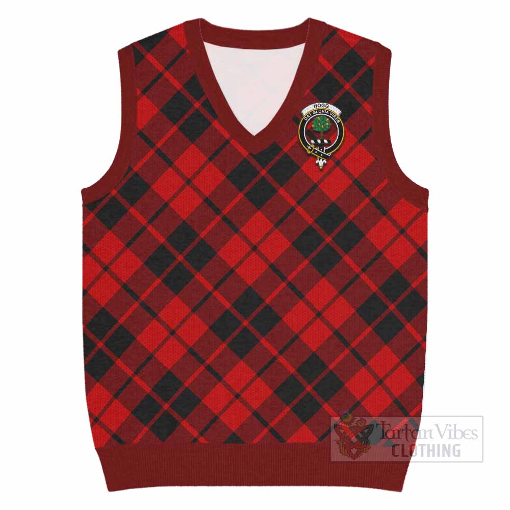 Hogg (Hog) Tartan Knitted V-Neck Vest with Family Crest Cross Style