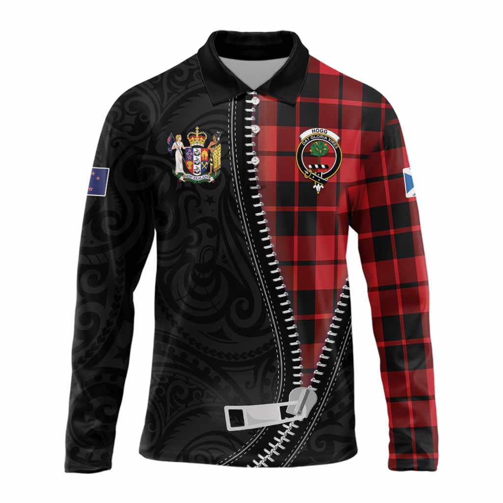 Hogg (Hog) Tartan Long Sleeve Polo Shirt New Zealand Pattern Unique Zipper Stylized