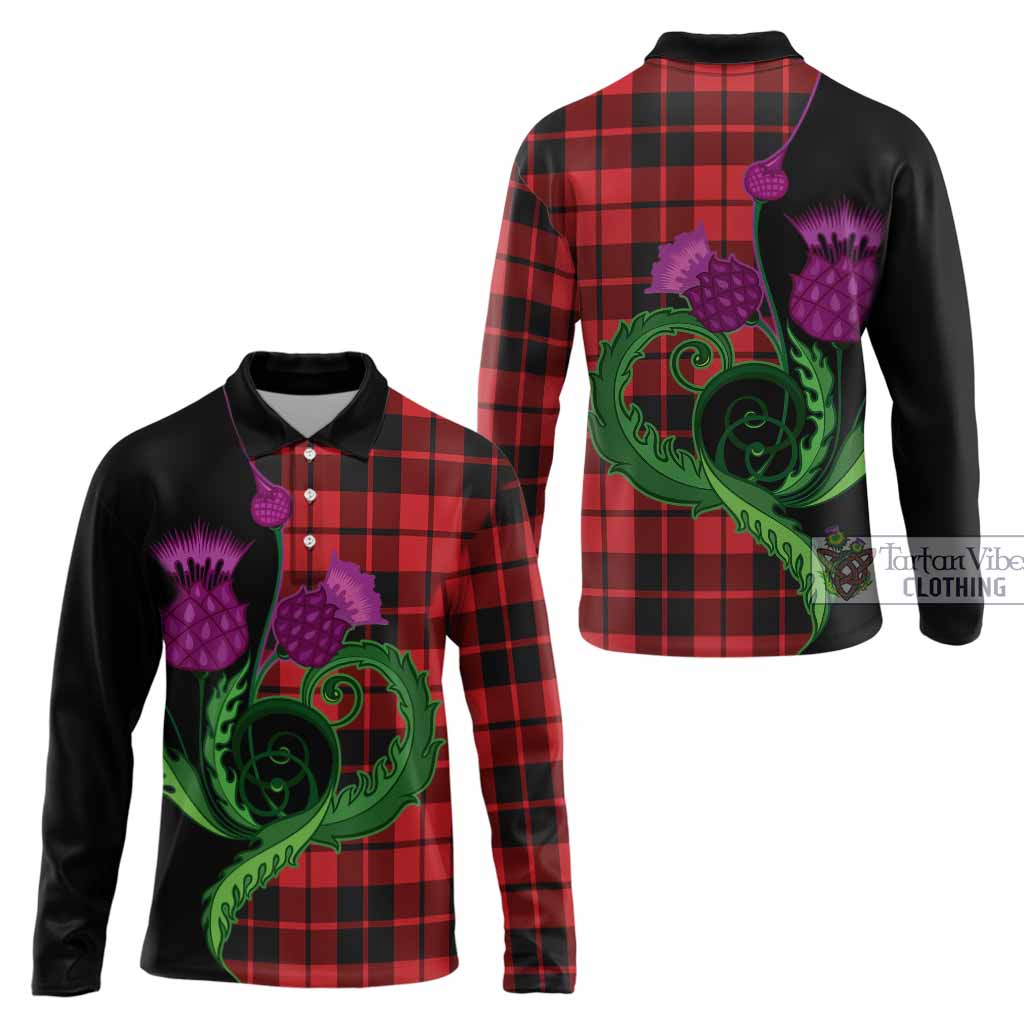 Hogg (Hog) Tartan Long Sleeve Polo Shirt Traditional Scottish Thistle