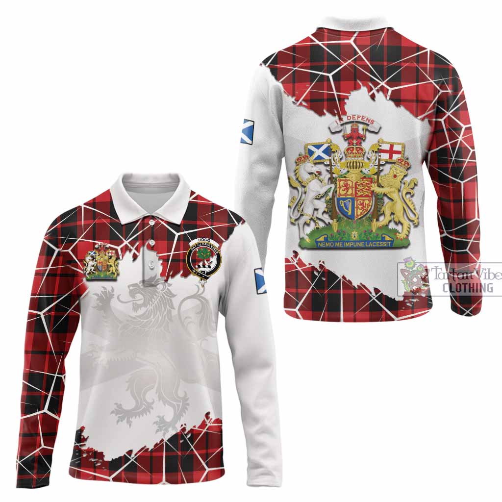 Hogg (Hog) Tartan Long Sleeve Polo Shirt with Family Crest and Lion Rampant Grunge Style