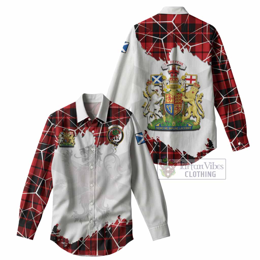 Hogg (Hog) Tartan Women Casual Shirt with Family Crest and Lion Rampant Grunge Style