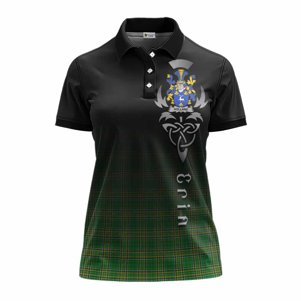 Tartan Vibes Clothing Holland Irish Clan Women's Polo Shirt with Coat of Arms Erin Go Bragh Celtic Inspired
