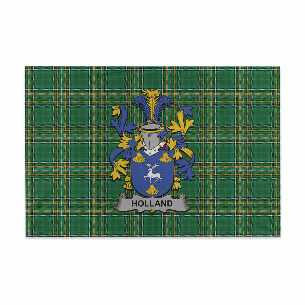 Tartan Vibes Clothing Holland Irish Clan Tartan House Flag with Coat of Arms