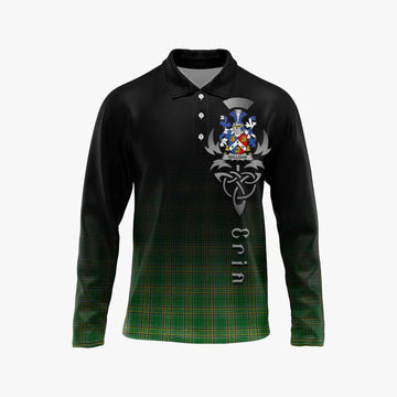 Tartan Vibes Clothing Holligan Irish Clan Long Sleeve Polo Shirt with Coat of Arms Erin Go Bragh Celtic Inspired
