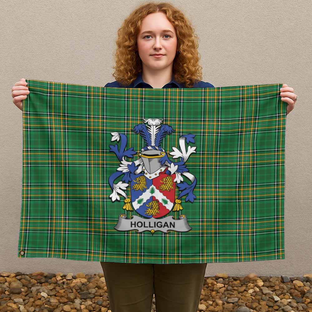 Tartan Vibes Clothing Holligan Irish Clan Tartan House Flag with Coat of Arms