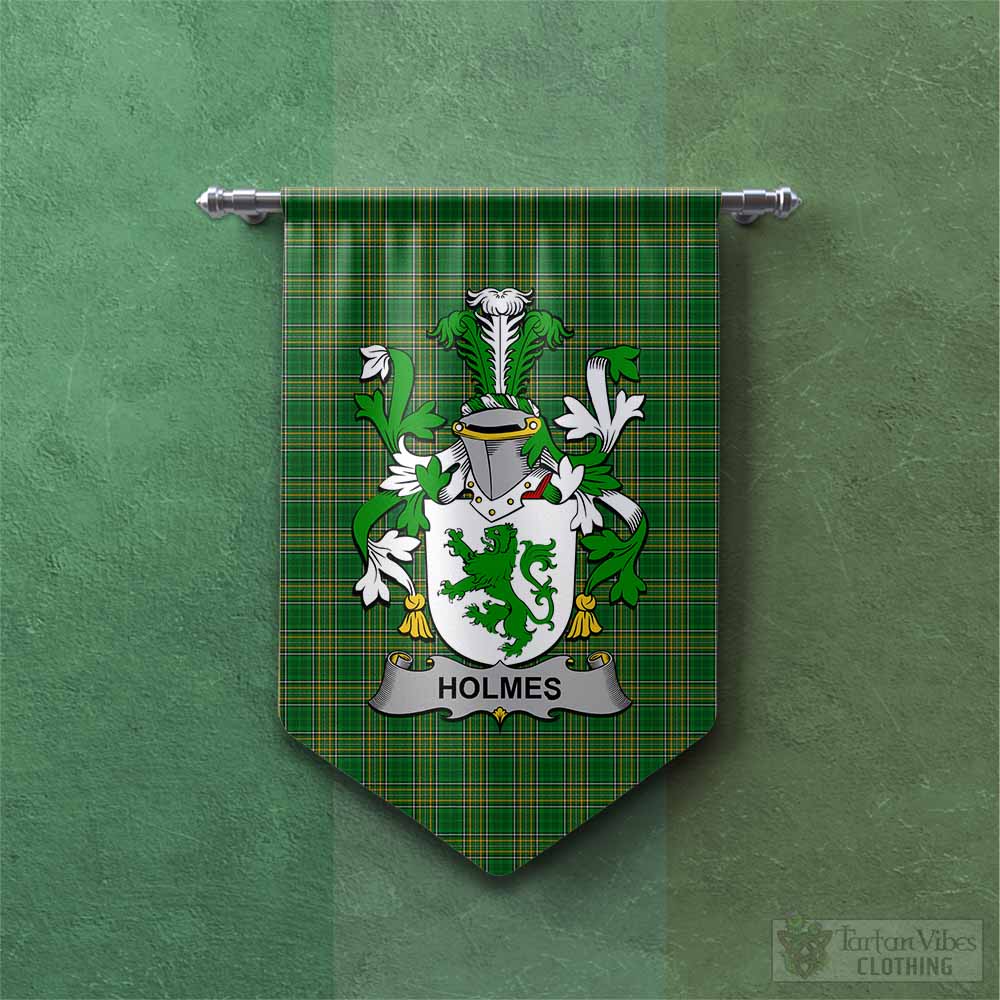 Tartan Vibes Clothing Holmes Irish Clan Tartan Gonfalon, Tartan Banner with Coat of Arms