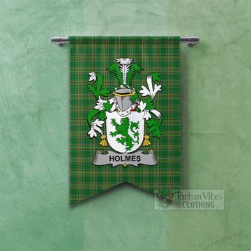 Holmes Irish Clan Tartan Gonfalon, Tartan Banner with Coat of Arms