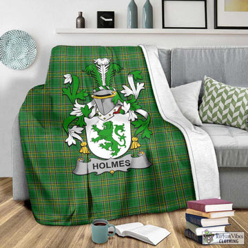 Tartan Vibes Clothing Holmes Irish Clan Tartan Blanket with Coat of Arms